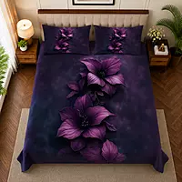 Purple Flowe 7D Digital Print Bedsheet Soft, Stylish & Premium Quality Bed Sheet King-225 x 250 CM)