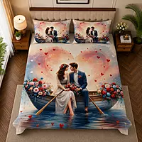 Couple 7D Digital Print Bedsheet Soft, Stylish & Premium Quality Bed Sheet King-225 x 250 CM)