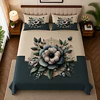 Cream 7D Digital Print Bedsheet Soft, Stylish & Premium Quality Bed Sheet King-225 x 250 CM)