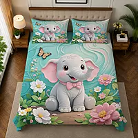 Elephant 7D Digital Print Bedsheet Soft, Stylish & Premium Quality Bed Sheet King-225 x 250 CM)