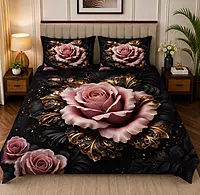 Rose 7D Digital Print Bedsheet Soft, Stylish & Premium Quality Bed Sheet King-225 x 250 CM)