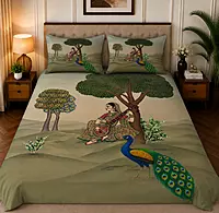 Peacock 7D Digital Print Bedsheet Soft, Stylish & Premium Quality Bed Sheet King-225 x 250 CM)