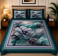 Blue 7D Digital Print Bedsheet Soft, Stylish & Premium Quality Bed Sheet King-225 x 250 CM)