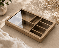 wooden multi compartment glass lid organizer box