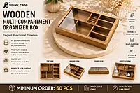 wooden multi compartment glass lid organizer box