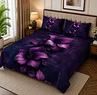 Purple Flowe 7D Digital Print Bedsheet Soft, Stylish & Premium Quality Bed Sheet King-225 x 250 CM)