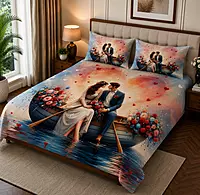 Couple 7D Digital Print Bedsheet Soft, Stylish & Premium Quality Bed Sheet King-225 x 250 CM)