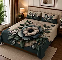 Cream 7D Digital Print Bedsheet Soft, Stylish & Premium Quality Bed Sheet King-225 x 250 CM)