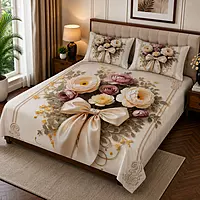 Bow 7D Digital Print Bedsheet Soft, Stylish & Premium Quality Bed Sheet King-225 x 250 CM)