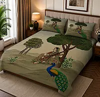 Peacock 7D Digital Print Bedsheet Soft, Stylish & Premium Quality Bed Sheet King-225 x 250 CM)