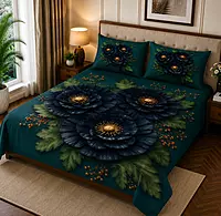 Green 7D Digital Print Bedsheet Soft, Stylish & Premium Quality Bed Sheet King-225 x 250 CM)