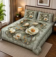 Flower 7D Digital Print Bedsheet Soft, Stylish & Premium Quality Bed Sheet King-225 x 250 CM)