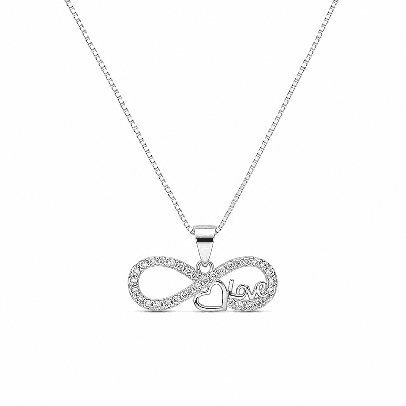 92.50 Silver infinity Heart & Love symbol pendent with Chain - 18