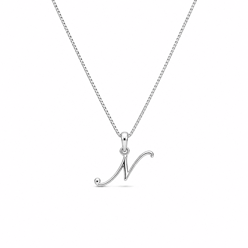 Silver Alphabet N pendent with Chain - 18