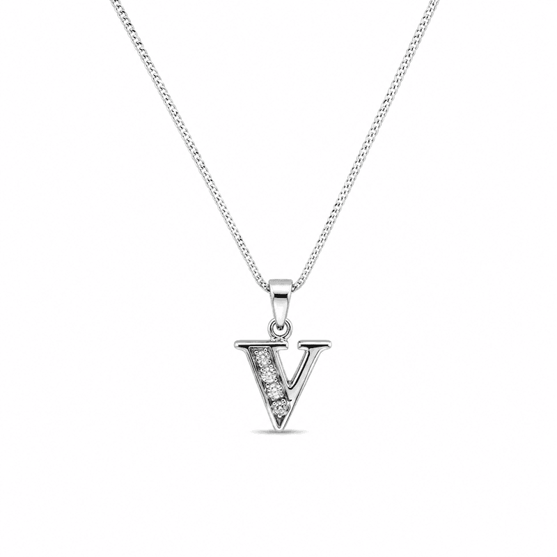 Silver Alphabet V pendent with Chain - 18