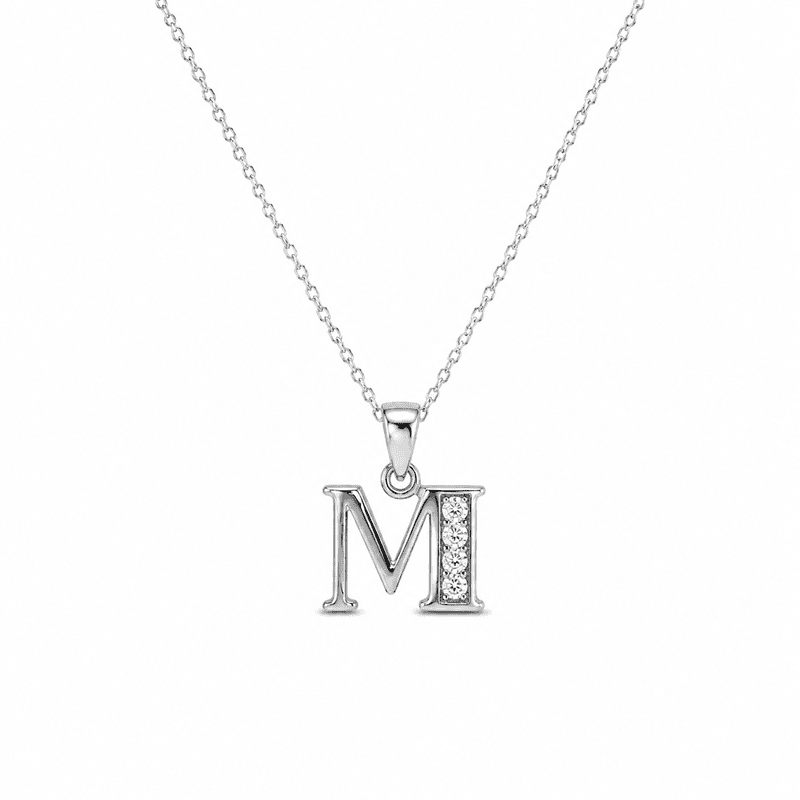 Silver Alphabet M pendent with Chain - 18