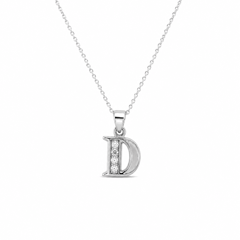 Silver Alphabet D pendent with Chain - 18