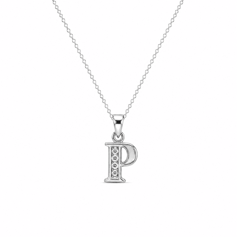 Silver Alphabet P pendent with Chain - 18