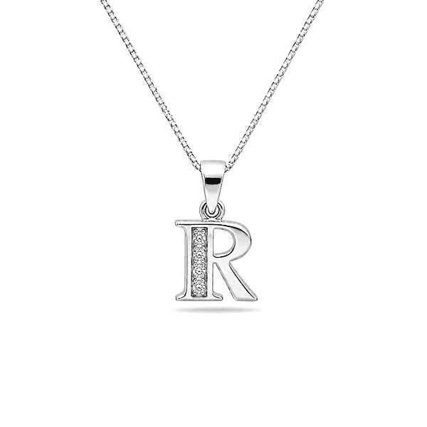 Silver Alphabet R pendent with Chain - 18