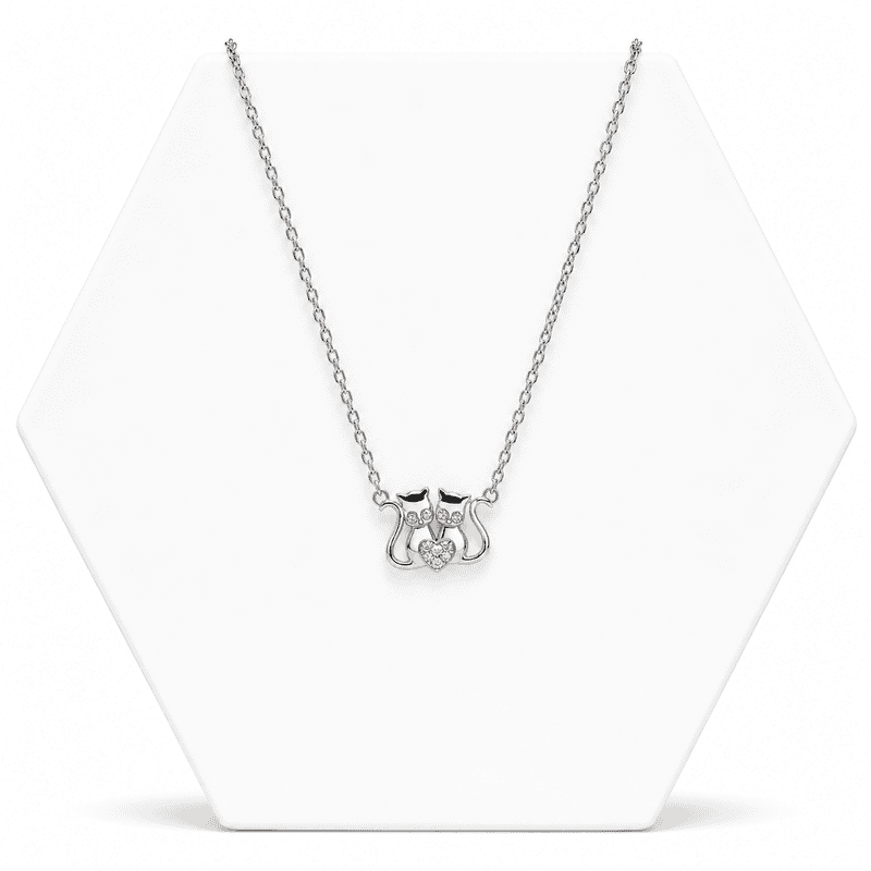 92.50 silver Double Cat with Love Pendent chain - 18