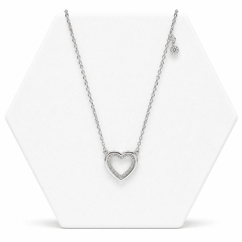 92.50 silver Heart shaped Dimond Pendent with Chain - 18