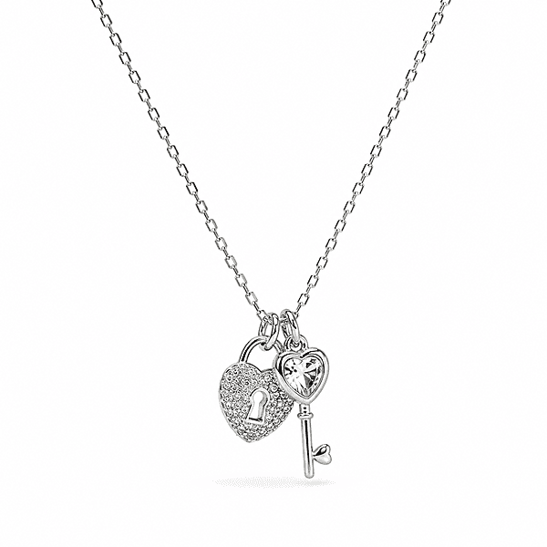 92.50 silver Heart Dimond Lock & Key Pendent with Chain - 18