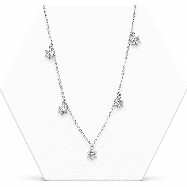 92.50 SILVER mini neckless / chain 5 Dimond flower hangings - 18