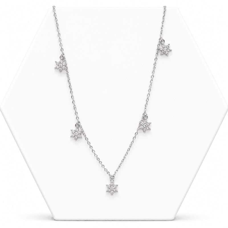92.50 SILVER mini neckless / chain 5 Dimond flower hangings - 18