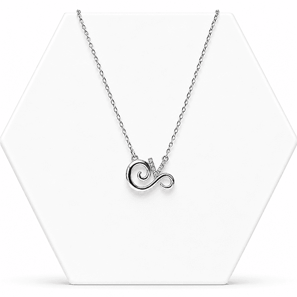92.50 Silver Alphabet V pendent with SPRIAL DESINE Chain - 18
