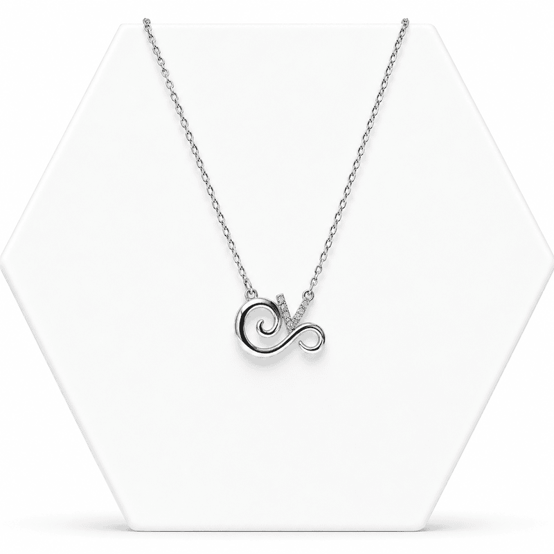 92.50 Silver Alphabet V pendent with SPRIAL DESINE Chain - 18