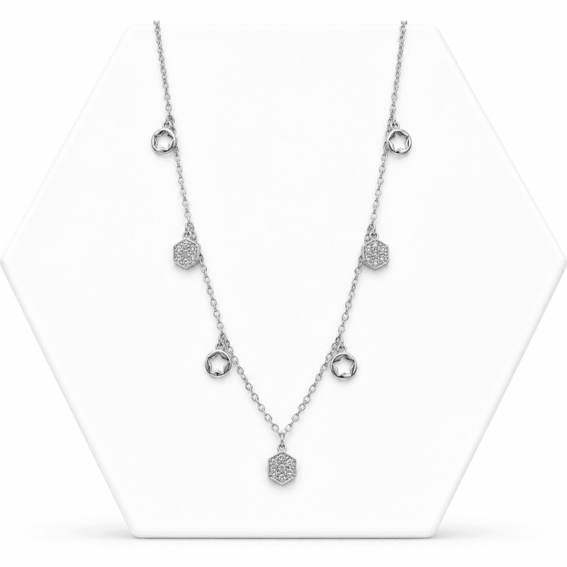 92.50 rose gold mini neckless with 7 dimond hangings - 18