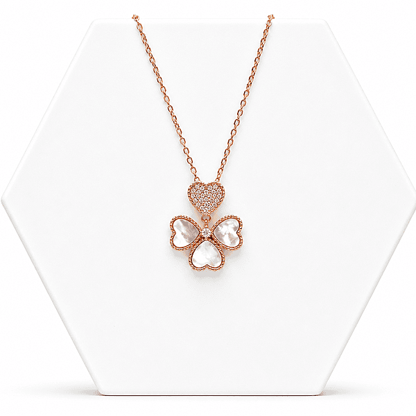 92.50 silver rose gold flower pendent with chain - 18