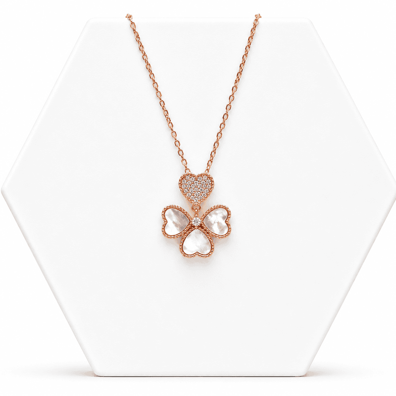 92.50 silver rose gold flower pendent with chain - 18