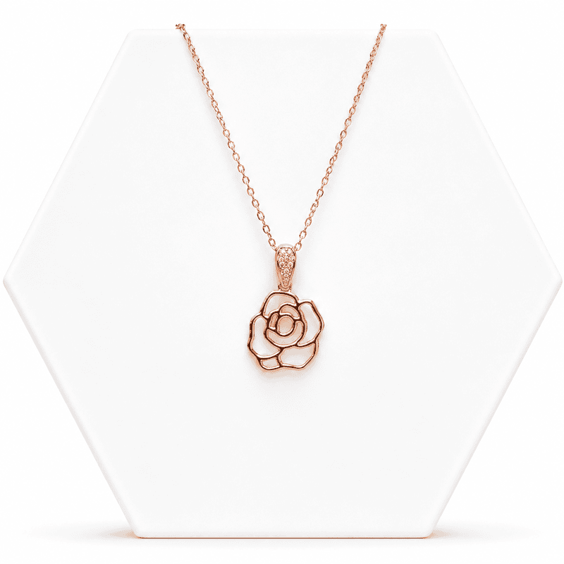 92.50 Rose gold rose Flower pendent with chain - 18