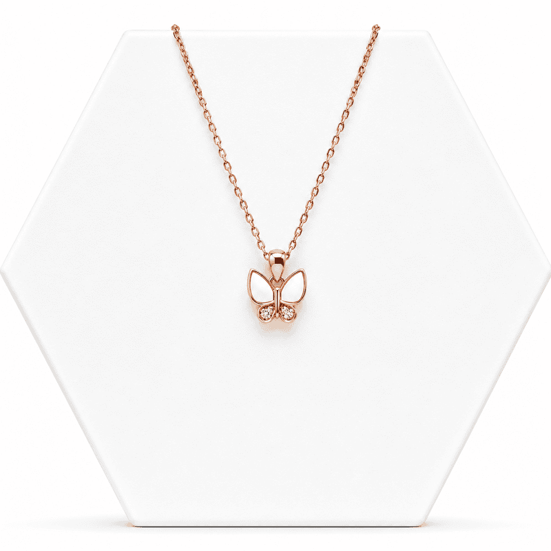 92.50 rose gold butterfly pendent with chain - 18