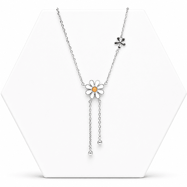 92.50 Silver Flower pendent with two hanging balls chain - 18