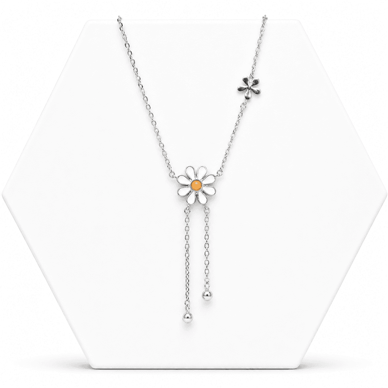 92.50 Silver Flower pendent with two hanging balls chain - 18