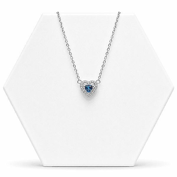 92.50 Silver Heart Pendent Blue Stone with chain - 18
