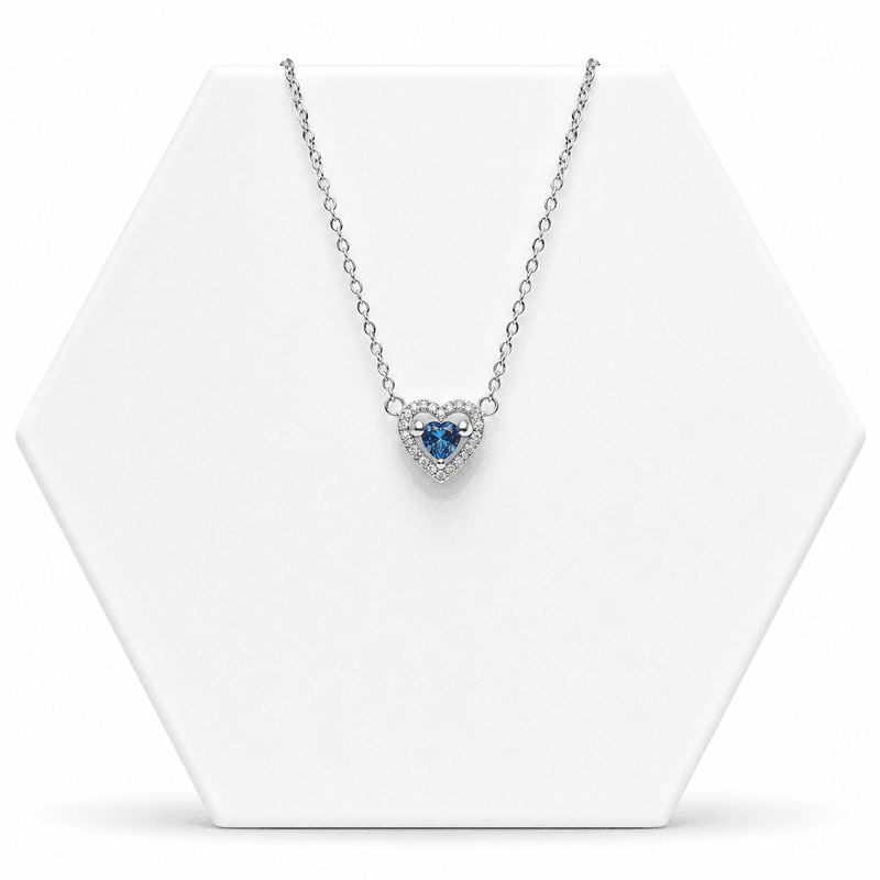 92.50 Silver Heart Pendent Blue Stone with chain - 18