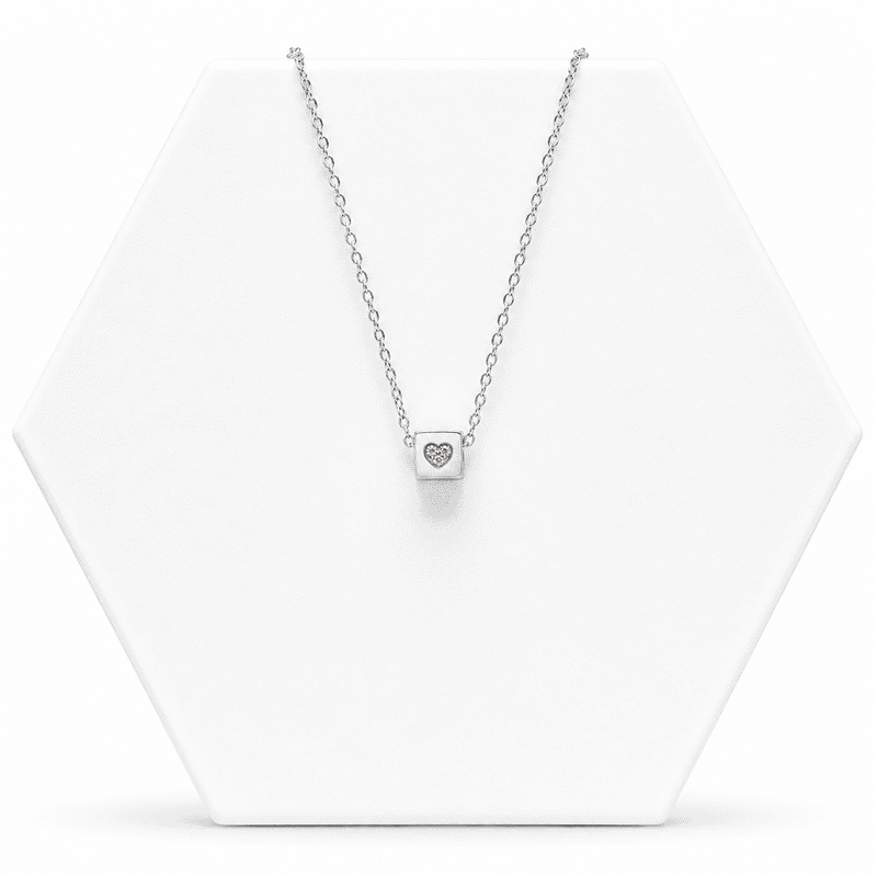 92.50 Silver cube pendent with heart with Chain - 18