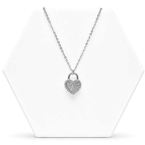 92.50 SILVER LOCK WITH HEART SHEAPED Pendent filled with diamonds - 18