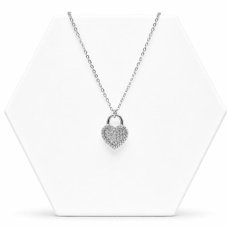 92.50 SILVER LOCK WITH HEART SHEAPED Pendent filled with diamonds - 18