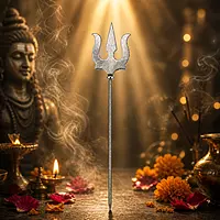 Silver Trishul for Puja | Lord Shiva Trident Symbol | Stainless Steel Decorative Trishul for Home Temple & Car Dashboard