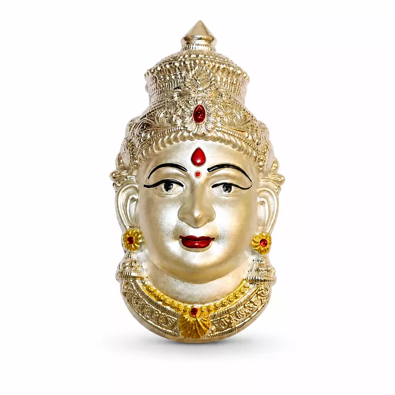 Goddess Lakshmi Face Idol for Home Decor | Gold Finish Devi Wall Hanging Mask | Spiritual Pooja Decorative Murti