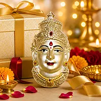 Goddess Lakshmi Face Idol for Home Decor | Gold Finish Devi Wall Hanging Mask | Spiritual Pooja Decorative Murti