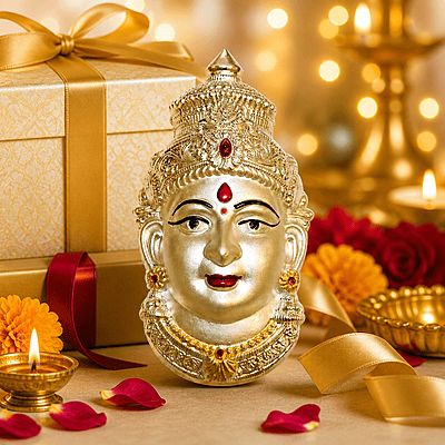 Goddess Lakshmi Face Idol for Home Decor | Gold Finish Devi Wall Hanging Mask | Spiritual Pooja Decorative Murti