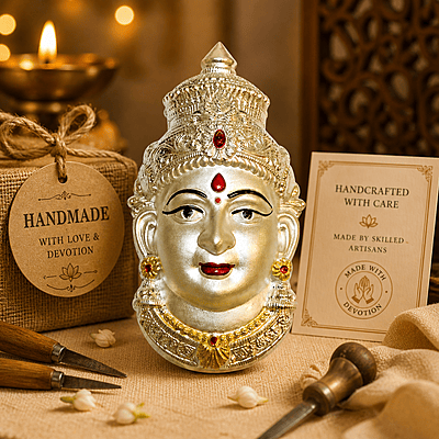 Goddess Lakshmi Face Idol for Home Decor | Gold Finish Devi Wall Hanging Mask | Spiritual Pooja Decorative Murti