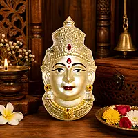 Goddess Lakshmi Face Idol for Home Decor | Gold Finish Devi Wall Hanging Mask | Spiritual Pooja Decorative Murti