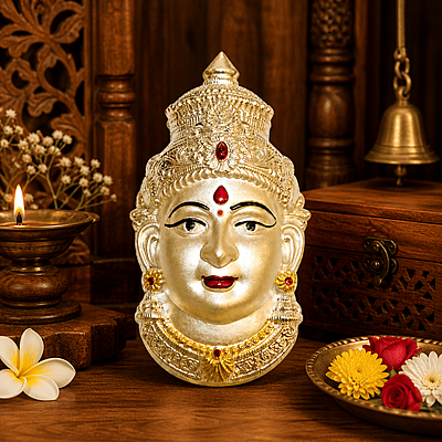Goddess Lakshmi Face Idol for Home Decor | Gold Finish Devi Wall Hanging Mask | Spiritual Pooja Decorative Murti