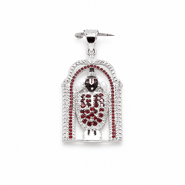 92.50 silver Lord Srinivasan with red and white Dimond stones pendent - 3